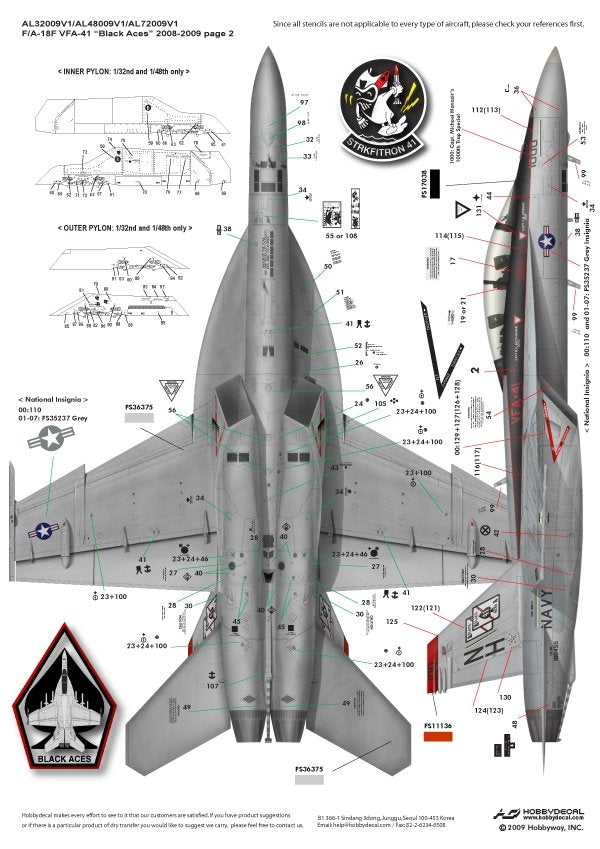 HobbyDecal AL48009V1 F/A-18F Black Aces 2008-2009 1/48 – immagine 3