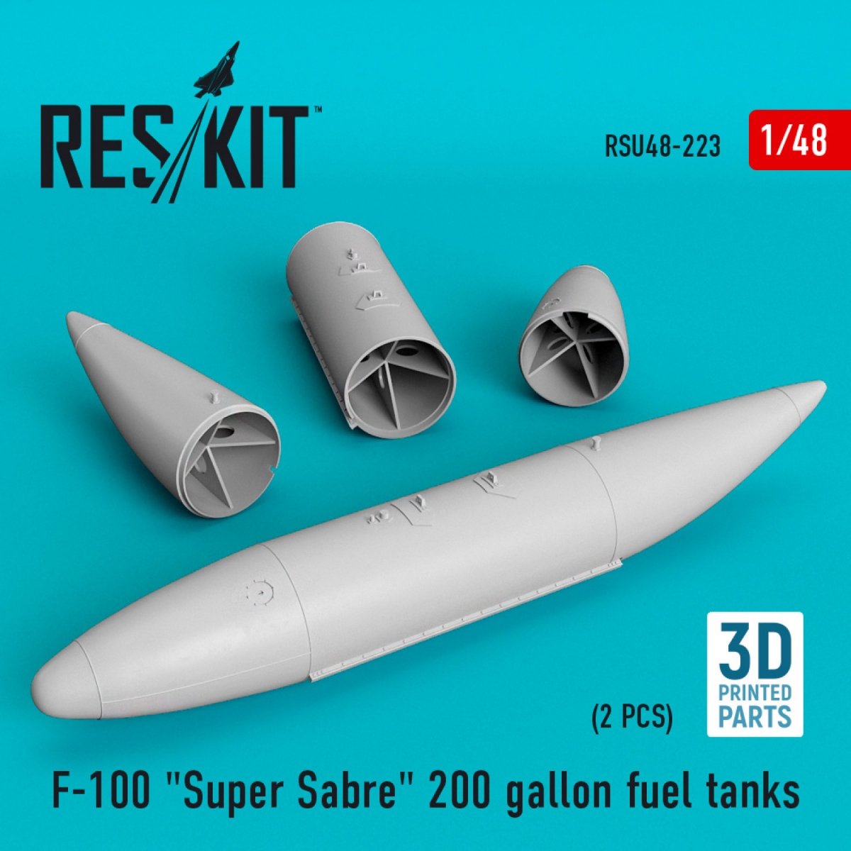 RESKIT RSU48-0223 F-100 &amp;quot;SUPER SABRE&amp;quot; 200 GALLON FUEL TANKS (3D PRINTING) 1/48