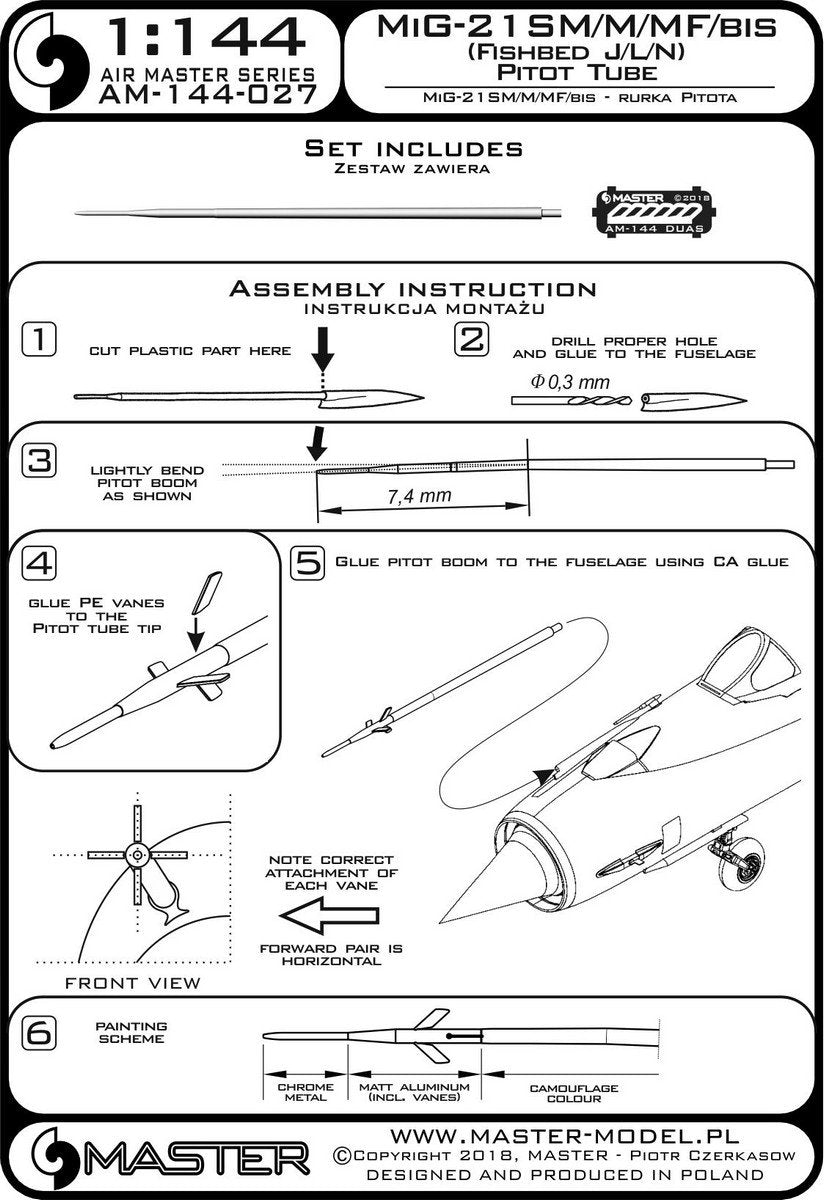 Master AM-144-027 MiG-21 SM/M/MF/bis (Fishbed) - Rurka Pitota 1/144 – imagen 3