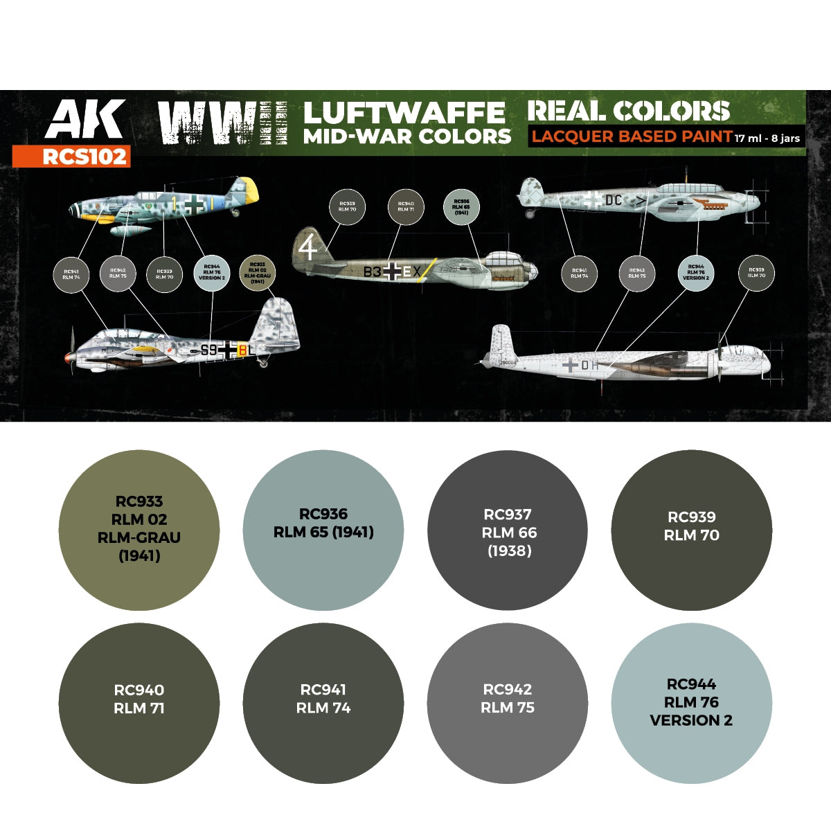 AK Interactive RCS102 WWII Luftwaffe Mid-War Colors 8x17ml – Bild 2