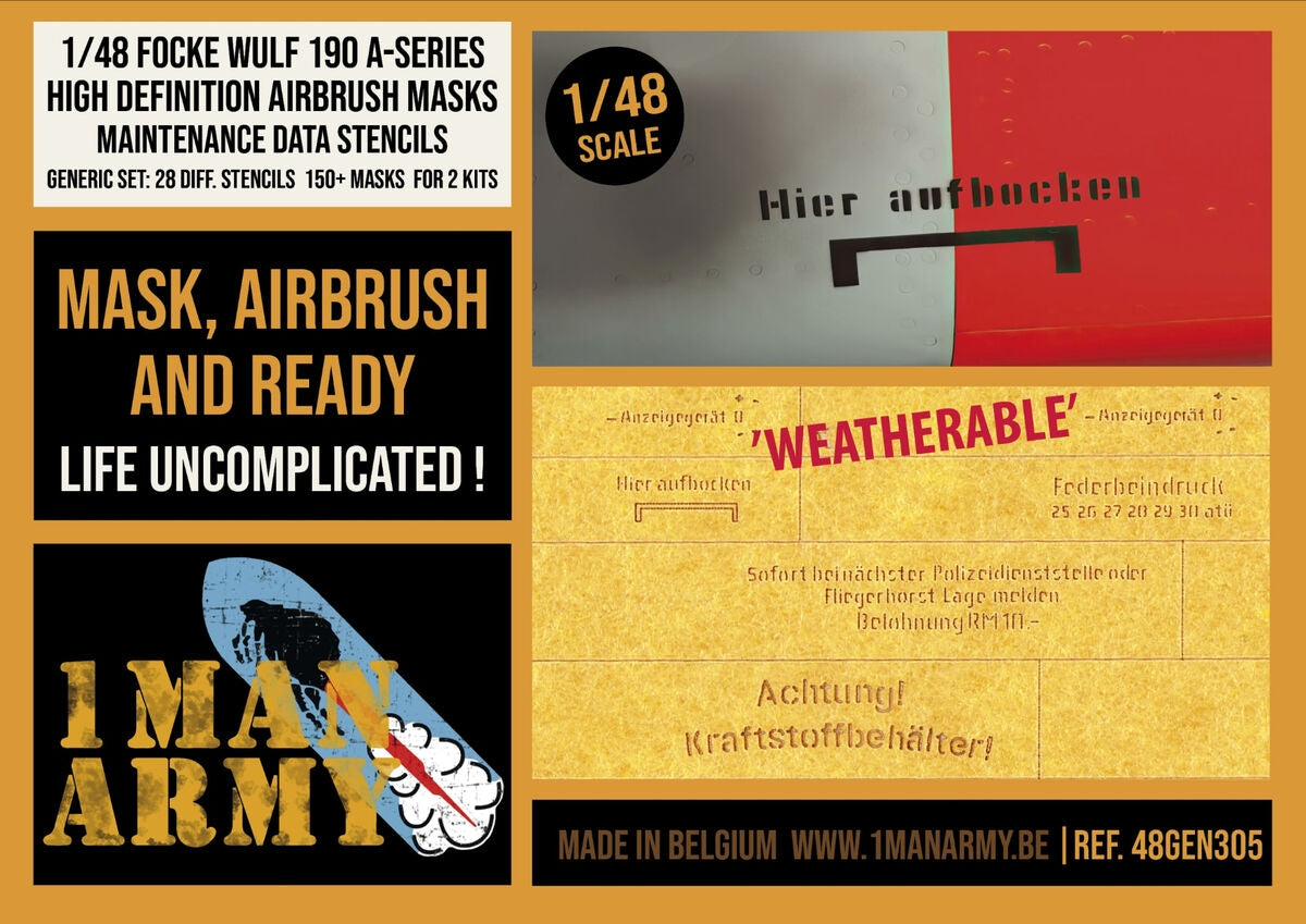 1 Man Army 48GEN305 Focke Wulf 190 A-Series Data Stencils 1/48