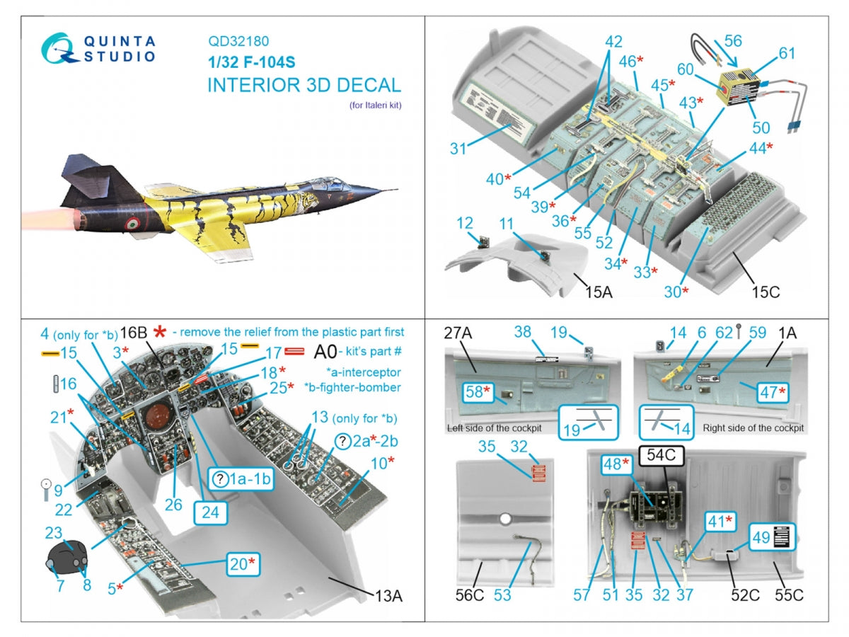 Quinta Studio QD32180 F-104S 3D-Printed coloured Interior on decal paper (Italeri) 1/32 – Bild 7