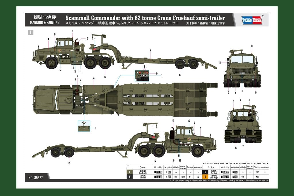 Hobby Boss 85527 Scammell Commander with 62 tonne Crane Fruehauf semi-trailer 1/35 – immagine 6