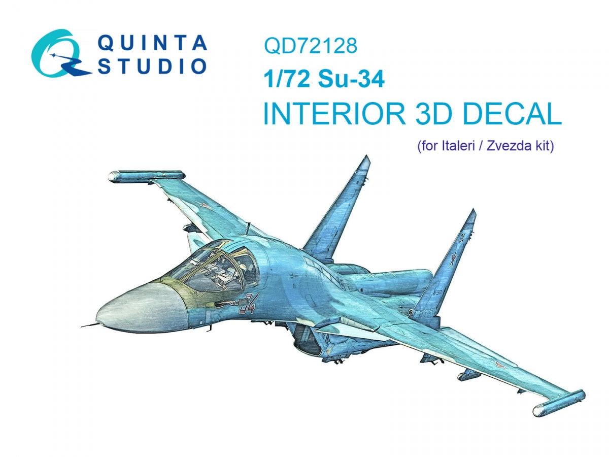 Quinta Studio QD72128 Su-34 3D-Printed colored Interior on decal paper (Zvezda / Italeri) 1/72