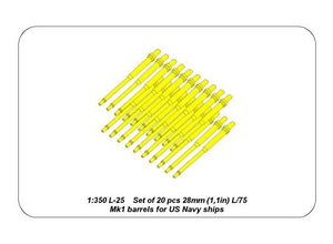 Aber 350L-25 Set of 20 pcs 28 mm (1,1in) L/75Mk.1 barrels for US Navy ships 1/350 – Bild 6