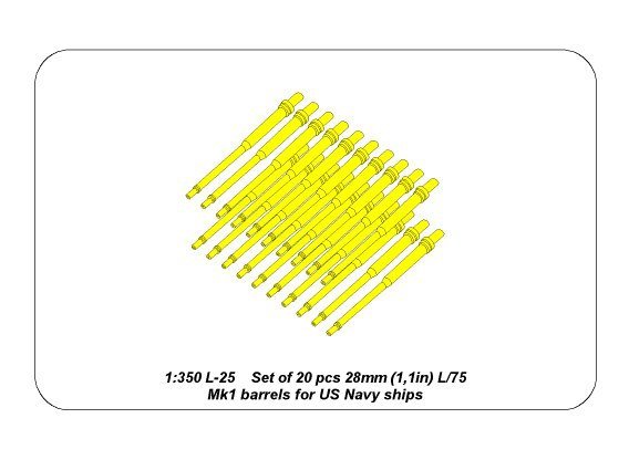 Aber 350L-25 Set of 20 pcs 28 mm (1,1in) L/75Mk.1 barrels for US Navy ships 1/350 – Bild 6