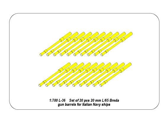 Aber 1/700L-037 Ensemble de 20 canons Breda L/65 de 20 mm pour navires de la marine italienne 1/700 – image 2