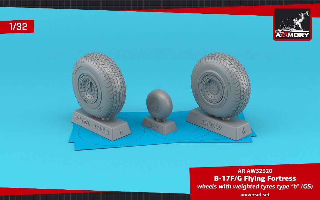 Armory Models AW32320 B-17F/G Flying Fortress wheels w/ weighted tires type “b” (GS) 1/32