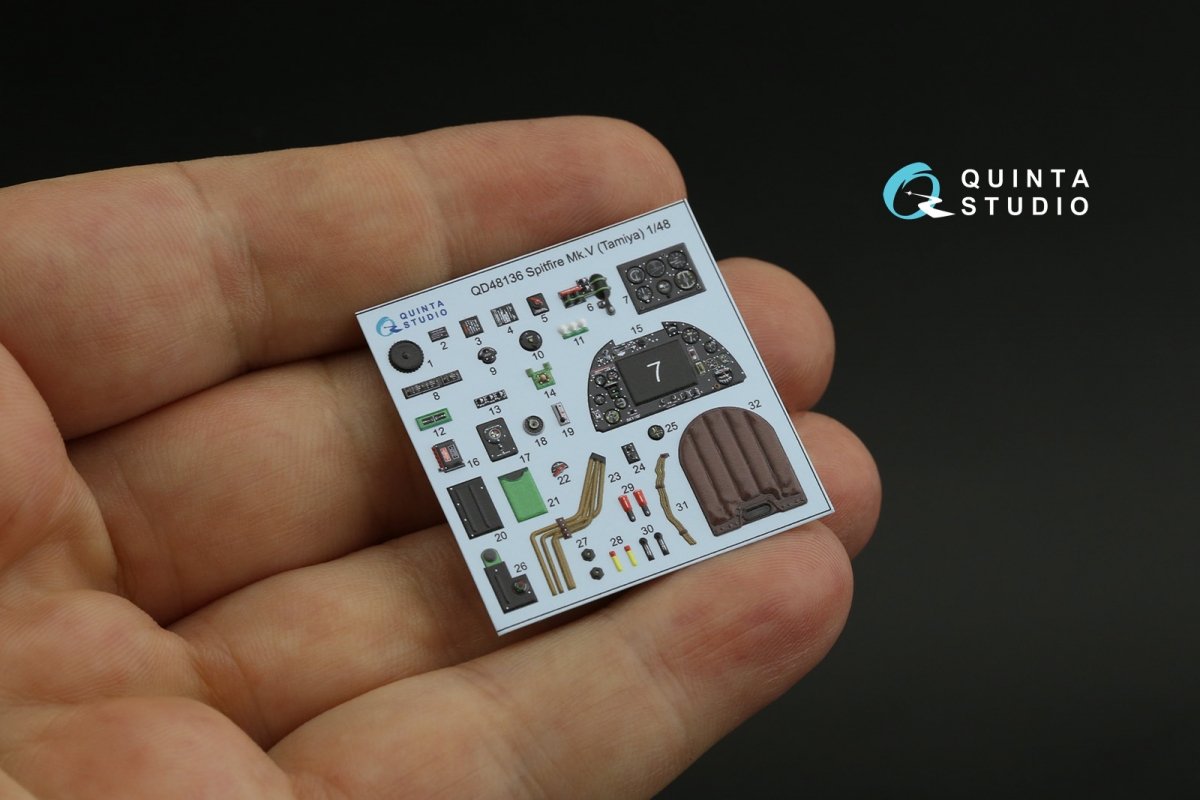 Quinta Studio QD48136 Spitfire Mk.V 3D-Printed &amp;amp; coloured Interior on decal paper (Tamiya) 1/48 – immagine 3