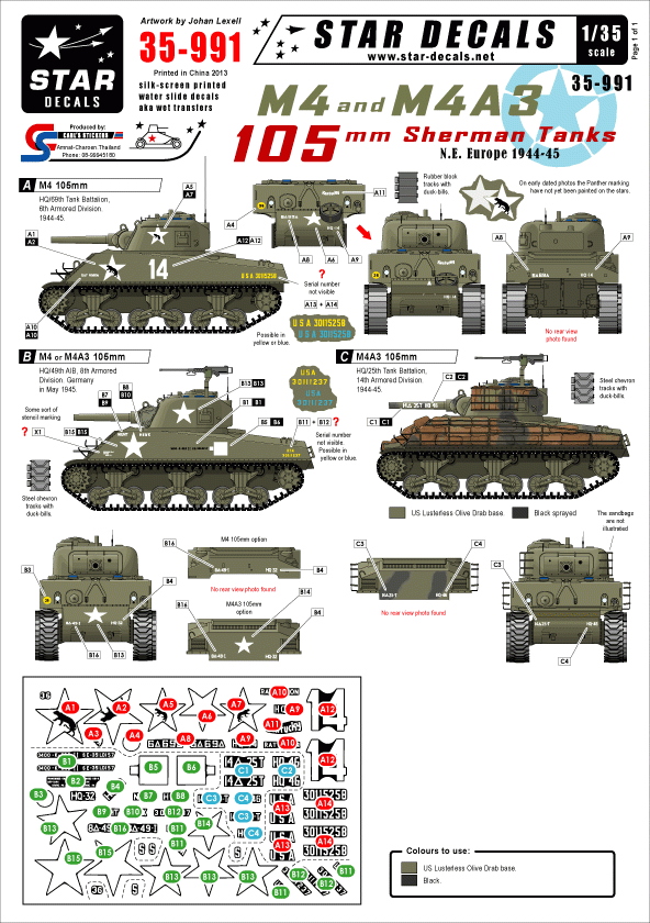 Star Decals 35-991 US M4 et M4A3 105 mm 1/35