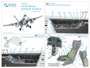 Quinta Studio QD32109 F/A-18C Late 3D-Printed &amp;amp; coloured Interior on decal paper (Academy) 1/32 – immagine 12