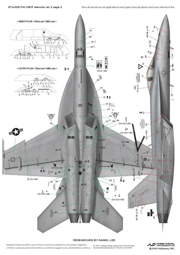 HobbyDecal ST72028V2 F/A-18E/F Stencils ver 2 1/72 – imagen 3