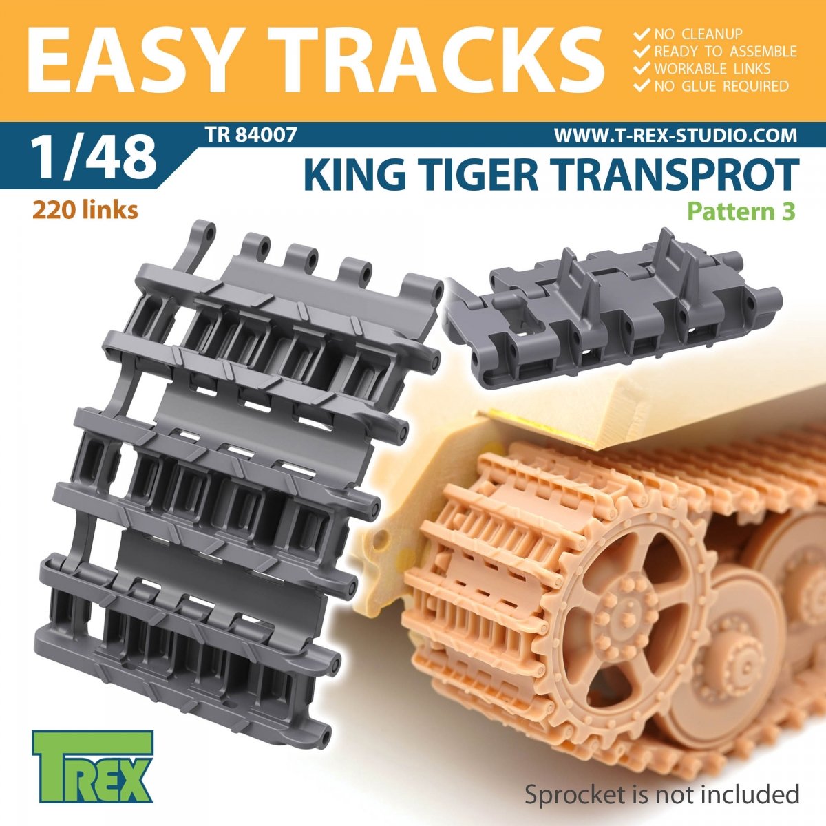 T-Rex Studio TR84007 Chenilles de transport King Tiger, motif 2, échelle 1/48