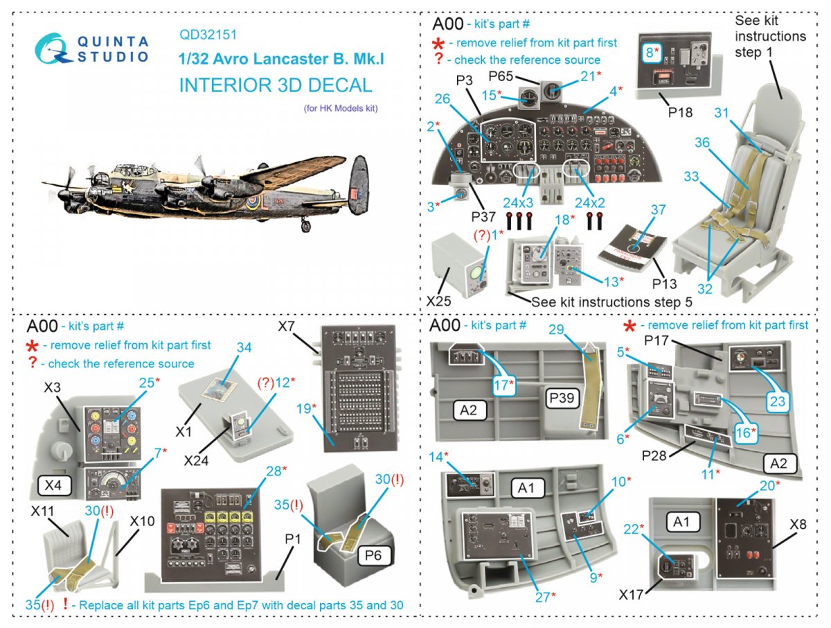 Quinta Studio QD32151 Avro Lancaster B. Mk.I 3D-Printed &amp;amp; coloured Interior on decal paper (HK Model) 1/32 – Bild 7