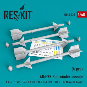 RESKIT RS48-0232 AIM-9B Sidewinder missile (4 pcs) 1/48
