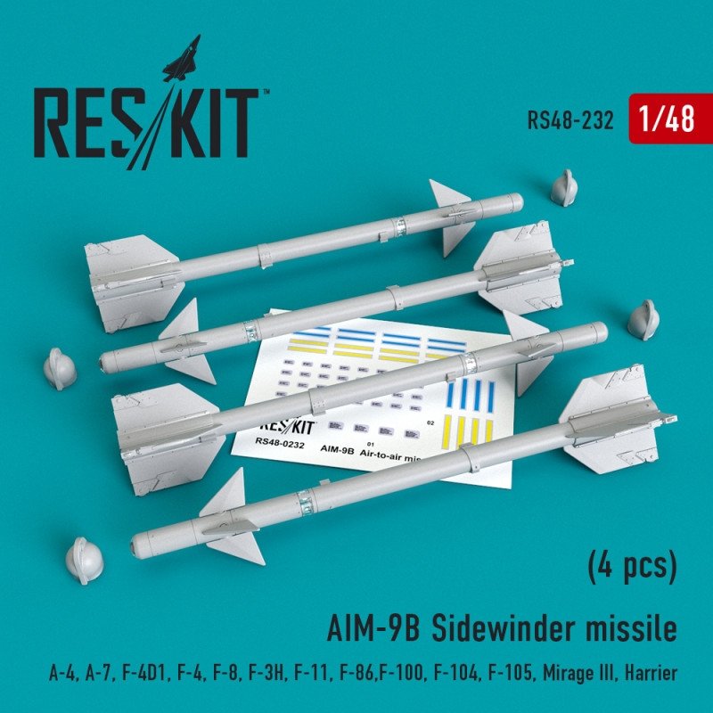 RESKIT RS48-0232 AIM-9B Sidewinder missile (4 pcs) 1/48