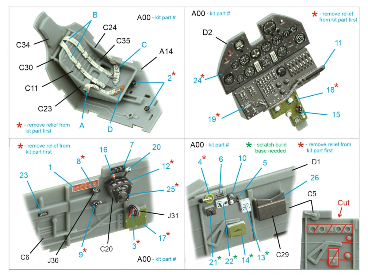 Quinta Studio QD32122 P-40E War Hawk 3D-Printed &amp;amp; coloured Interior on decal paper (Trumpeter) 1/32 – immagine 2
