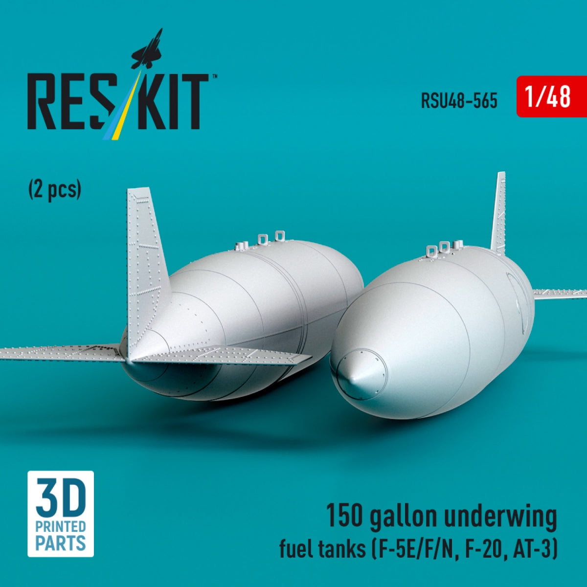 RESKIT RSU48-0565 150 gallon underwing fuel tanks (2 pcs) (F-5E/F/N, F-20, AT-3) (3D Printed) 1/48