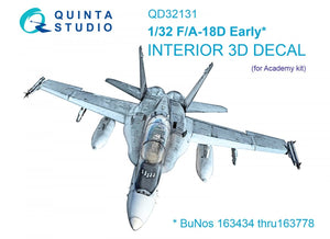 Quinta Studio QD32131 F/A-18D Early 3D-Printed &amp;amp; coloured Interior on decal paper (Academy) 1/32