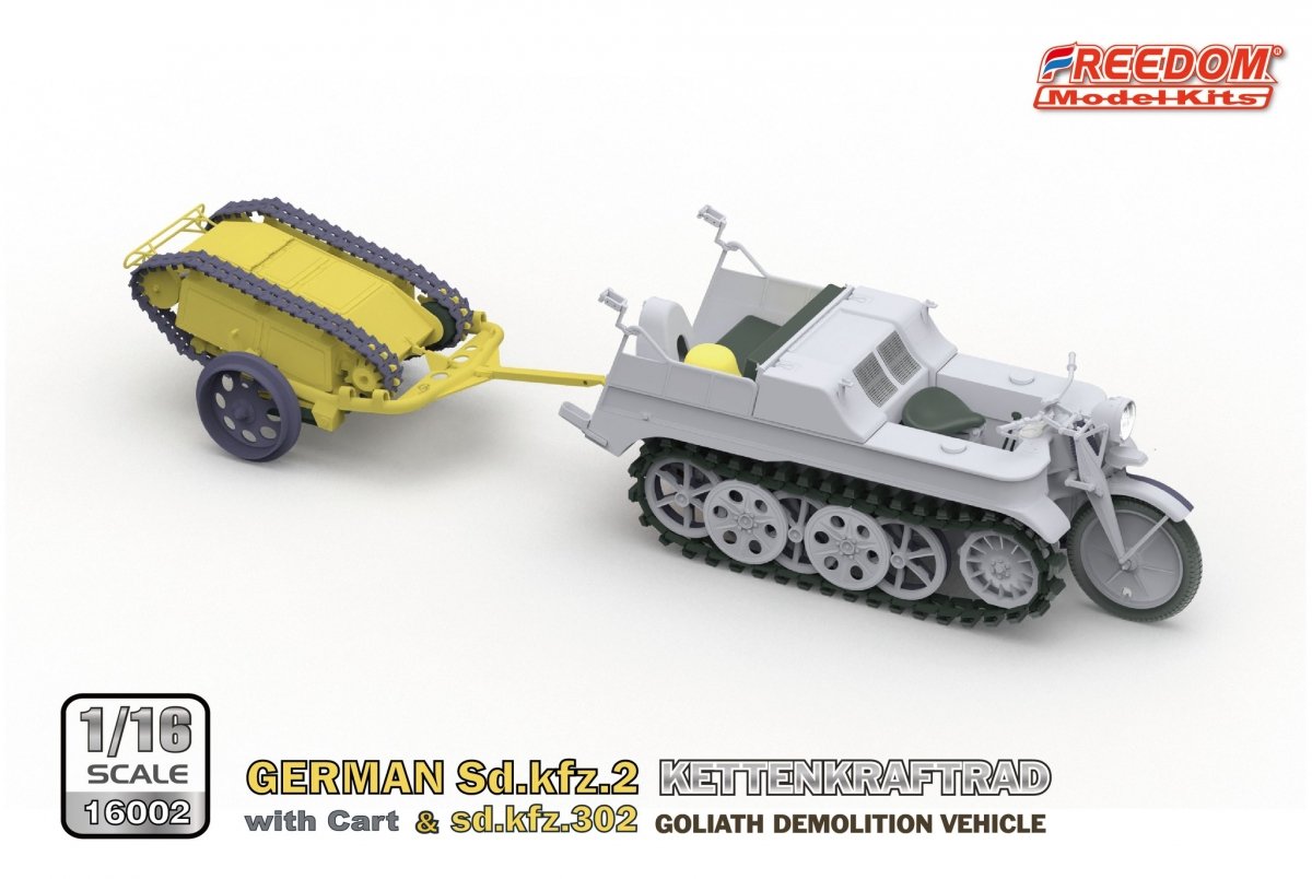 Freedom 16002 ALLEMAND SD.KFZ.2 KETTENKRAFTRAD &amp;amp; SD.KFZ.302 VÉHICULE DE DÉMOLITION GOLIATH 1/16 – image 3