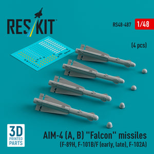 RESKIT RS48-0487 AIM-4 (A, B) &amp;quot;Falcon&amp;quot; missiles (4 pcs) (3D Printed) 1/48