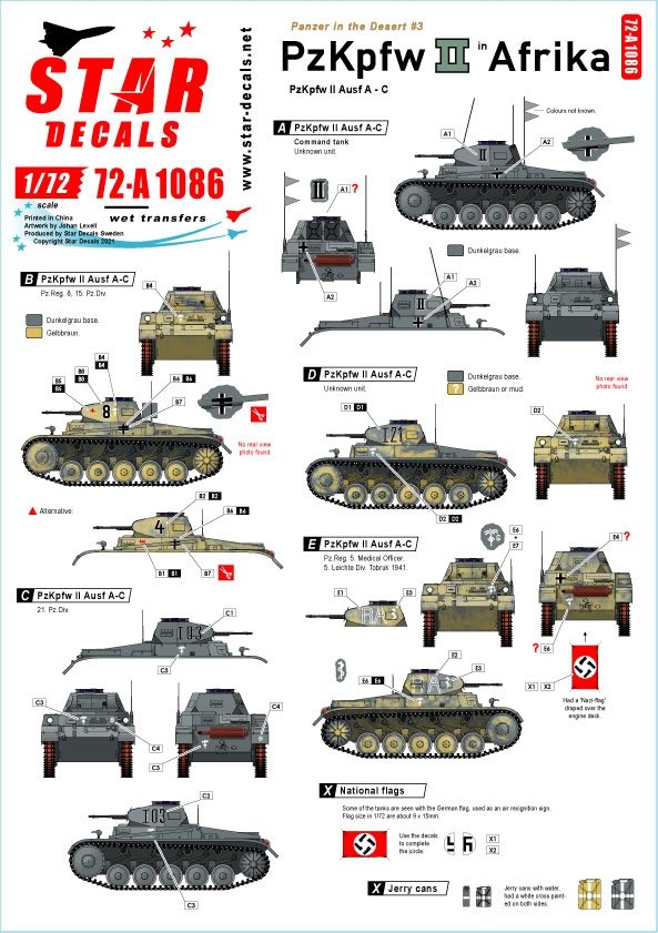 Star Decals 72-A1086 Panzer in the Desert # 3. PzKpfw II Ausf AC, in North Africa 1/72