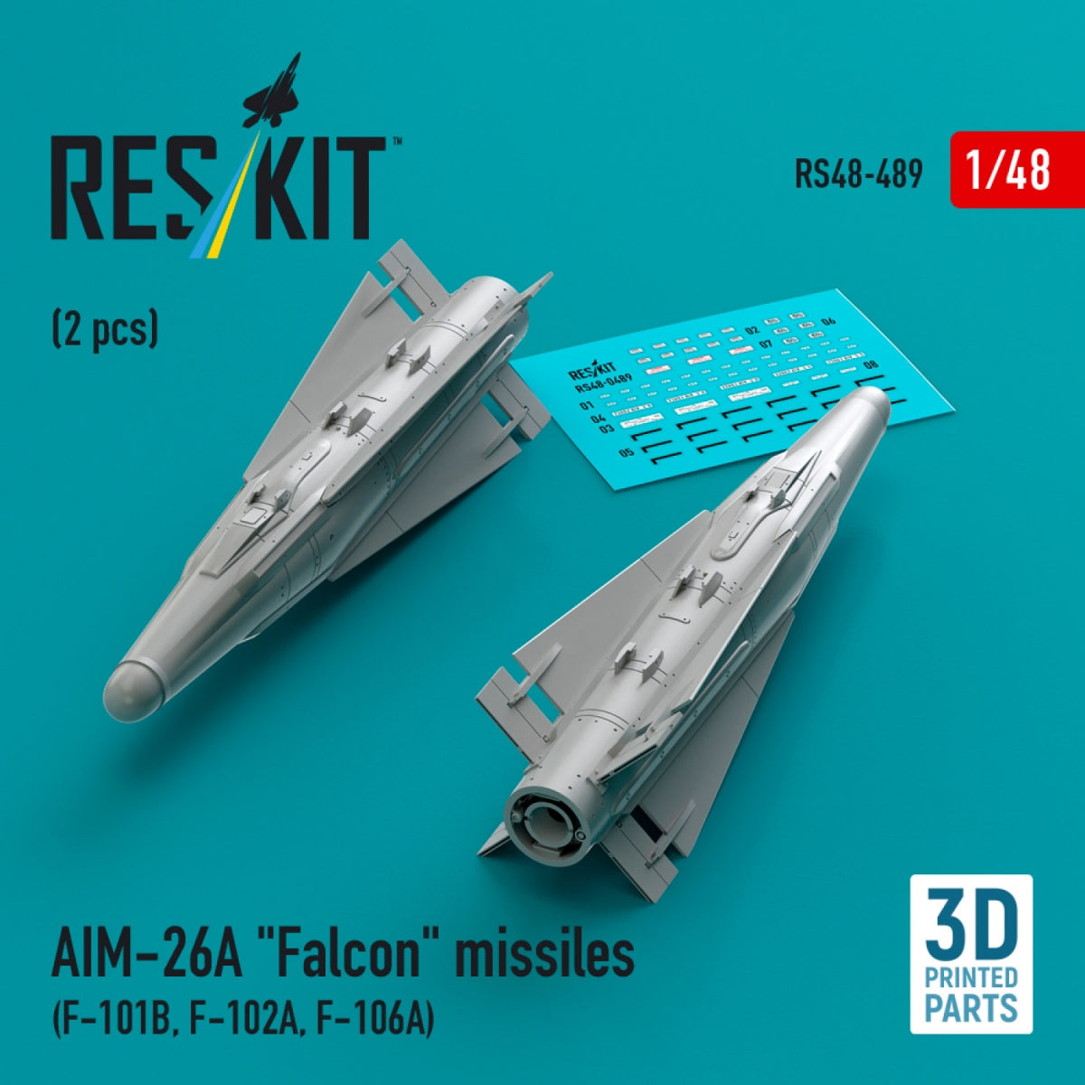RESKIT RS48-0489 AIM-26A &amp;quot;Falcon&amp;quot; missiles (2 pcs) (3D Printed) 1/48