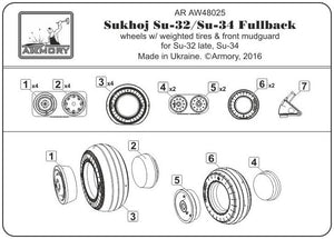 Armory Models AW48025 Sukhoj Su-32FN / Su-34 Fullback wheels w/ weighted tires 1/48 – imagen 2