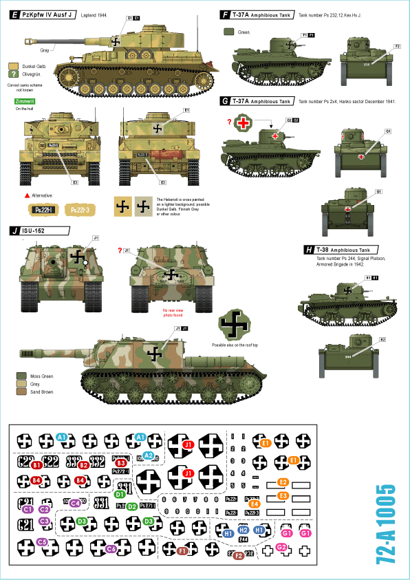 Star Decals 72-A1005 Finnish Tanks in WW2 # 1. KV-1 m/1942, KV-1E, ISU-152, PzKpfw IV Ausf J, T-37A and T-38 1/72 – immagine 2