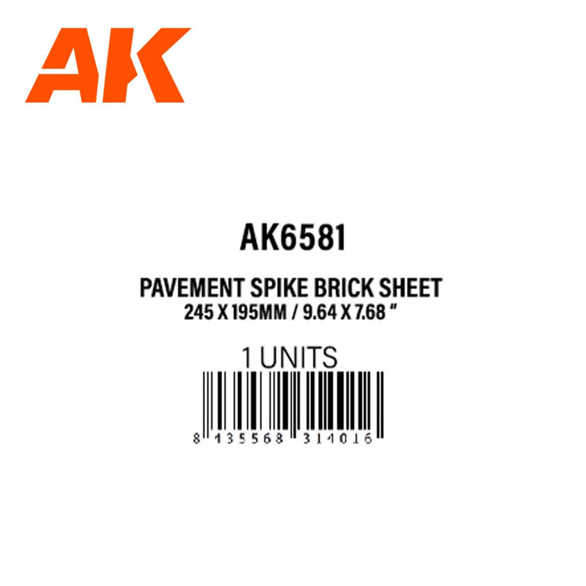 AK Interactive AK6581 PAVEMENT SPIKE BRICK SHEET 245 X 195MM / 9.64 X 7.68 “ TEXTURED STYRENE SHEET – 1 UNIT – zdjęcie 3