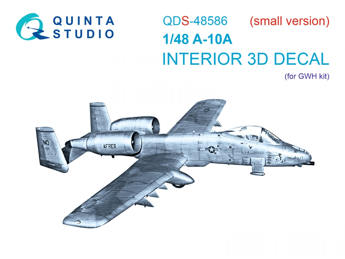 Quinta Studio QDS-48586 A-10A Warthog 3D-Printed &amp;amp; coloured Interior on decal paper (GWH) (small version) 1/48