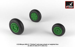 Armory Models AW32009 Mikoyan MiG-21 Fishbed wheels w/ weighted tires, early 1/32