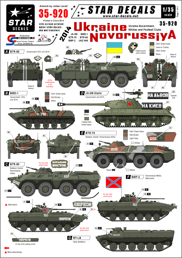 Star Decals 35-920 Ukraine &amp;amp; Novorussiya 2014 1/35