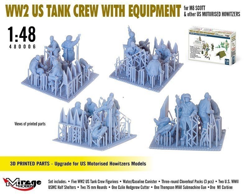Mirage Hobby 480006 WW2 US Tank Crew With Equipment For M8 Scott And Other US Motorised Howitzers 1/48 – zdjęcie 5