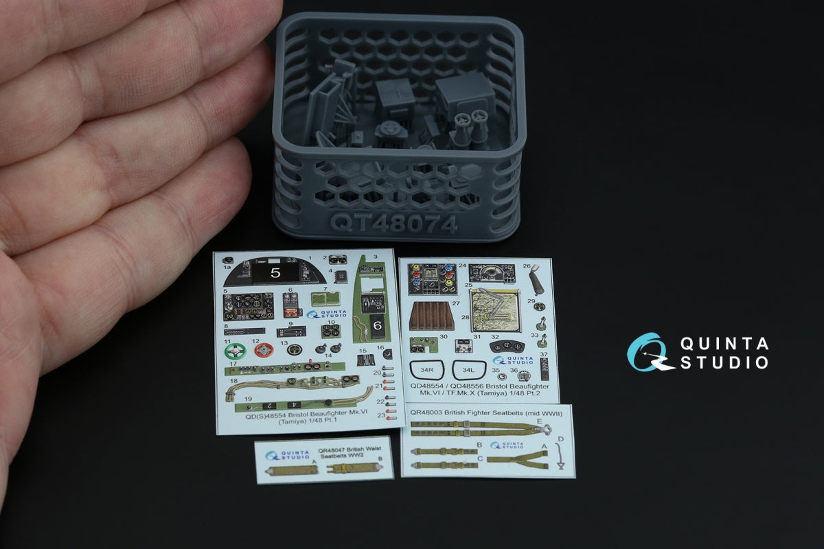 Quinta Studio QD+48554 Bristol Beaufighter Mk.VI 3D-Printed &amp;amp; coloured Interior on decal paper (Tamiya) (with 3D-printed resin parts) 1/48 – immagine 3