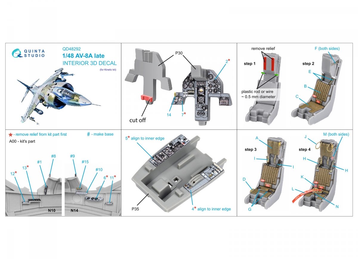Quinta Studio QD48292 AV-8A Late 3D-Printed &amp;amp; colored Interior on decal paper (Kinetic) 1/48 – image 7