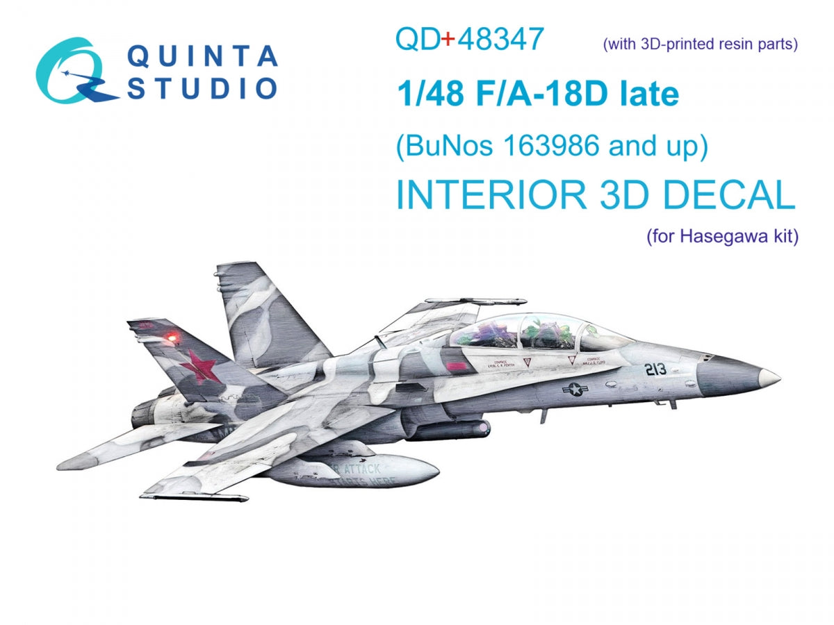 Quinta Studio QD+48347 FA-18D late 3D-Printed colored Interior on decal paper (Hasegawa) (with 3D-printed resin parts) 1/48