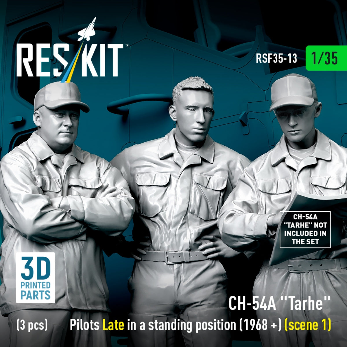 RESKIT RSF35-0013 CH-54A &amp;quot;Tarhe&amp;quot; pilots Late in a standing position (1968 +) (scene 1) (3 pcs) (3D Printed) 1/35