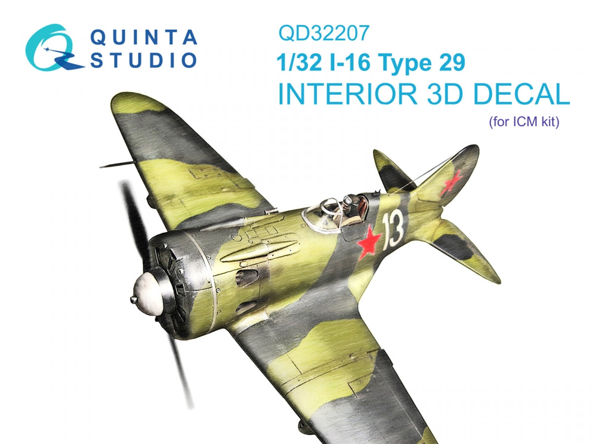 Quinta Studio QD32207 I-16 Type 29 3D-Printed coloured Interior on decal paper (ICM) 1/32