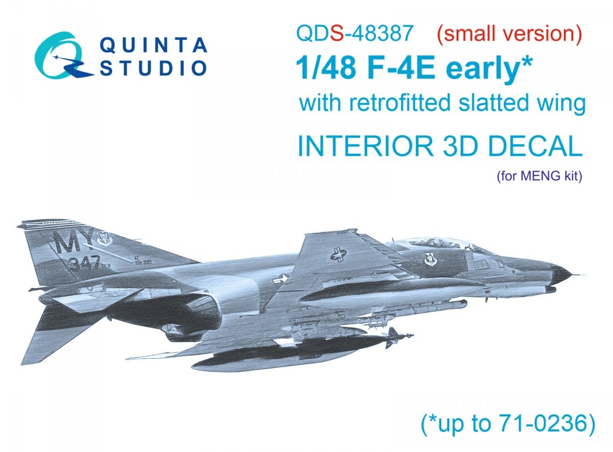 Quinta Studio QDS-48387 F-4E early with slatted wing 3D-Printed &amp; colored Interior on decal paper (Meng) (Small version) 1/48