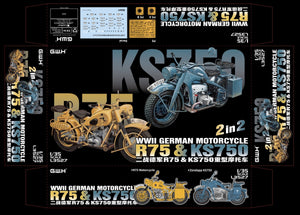 Great Wall Hobby L3527 WWII German Motorcycle R75 &amp;amp; KS750 2 in 2 1/35 – immagine 6