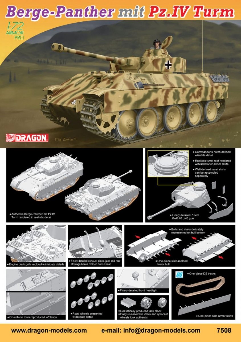 Dragon 7508 Berge-Panther mit Pz.Kpfw.IV Turm 1/72 – immagine 2
