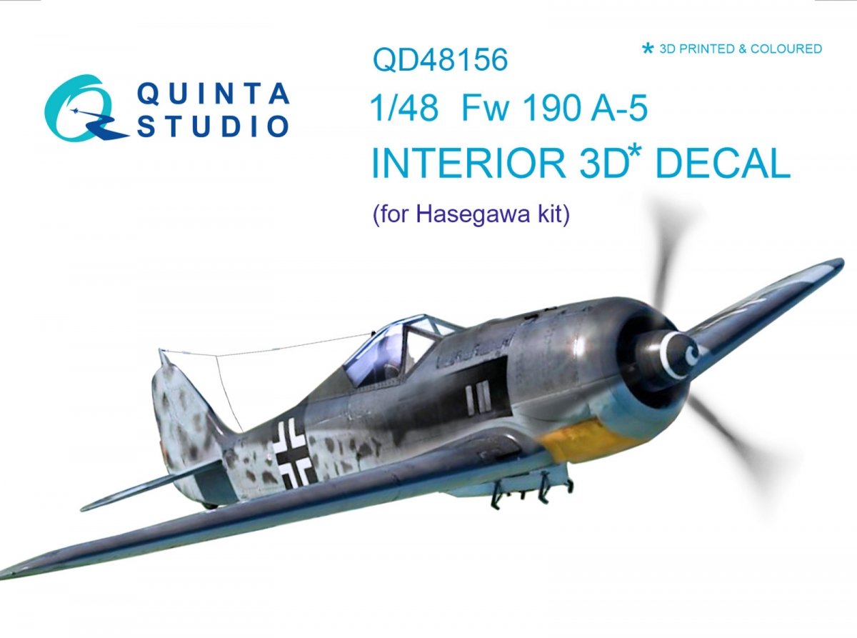 Quinta Studio QD48156 FW 190A-5 3D-Printed &amp;amp; coloured Interior on decal paper (for Hasegawa kit) 1/48