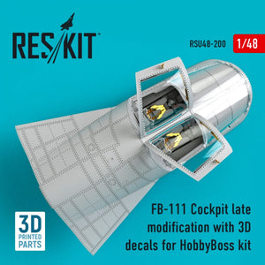 RESKIT RSU48-0200 FB-111 COCKPIT MODIFICATION TARDIVE AVEC DÉCALCOMANIES 3D POUR MAQUETTE HOBBYBOSS 1/48