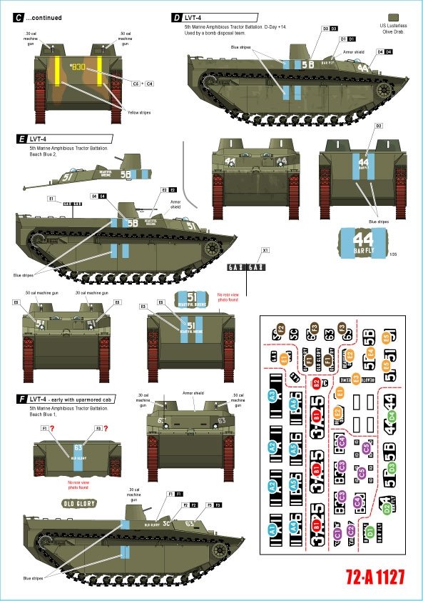 Star Decals 72-A1127 US PACIFIC WARS - IWO JIMA USMC LVT-4 Amtracks 1/72 – zdjęcie 2