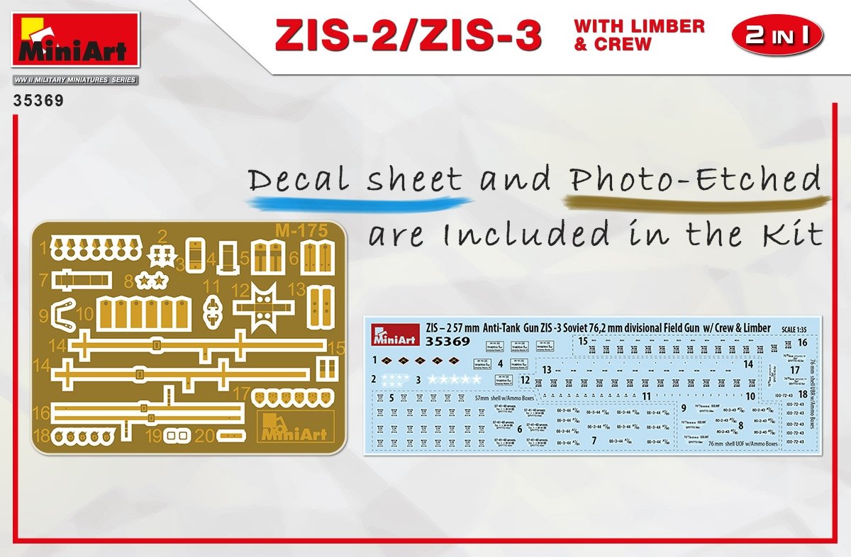MiniArt 35369 ZiS-2/ZiS-3 with Limber &amp;amp; Crew 1/35 – immagine 4