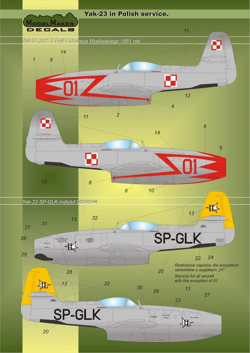 ModelMaker Decals D48019 Yak-23 en service polonais 1/48 – image 2