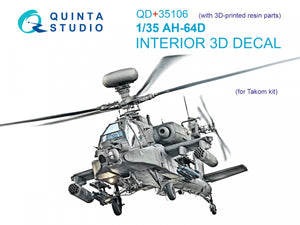 Quinta Studio QD+35106 AH-64D 3D-Printed &amp;amp; coloured Interior on decal paper (Takom) (with 3D-printed resin parts) 1/35