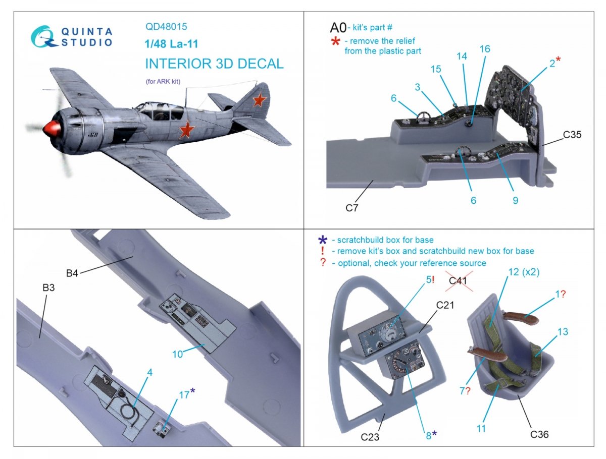 Quinta Studio QD48015 La-11 3D-Printed &amp;amp; coloured Interior on decal paper (ARK) 1/48 – zdjęcie 2