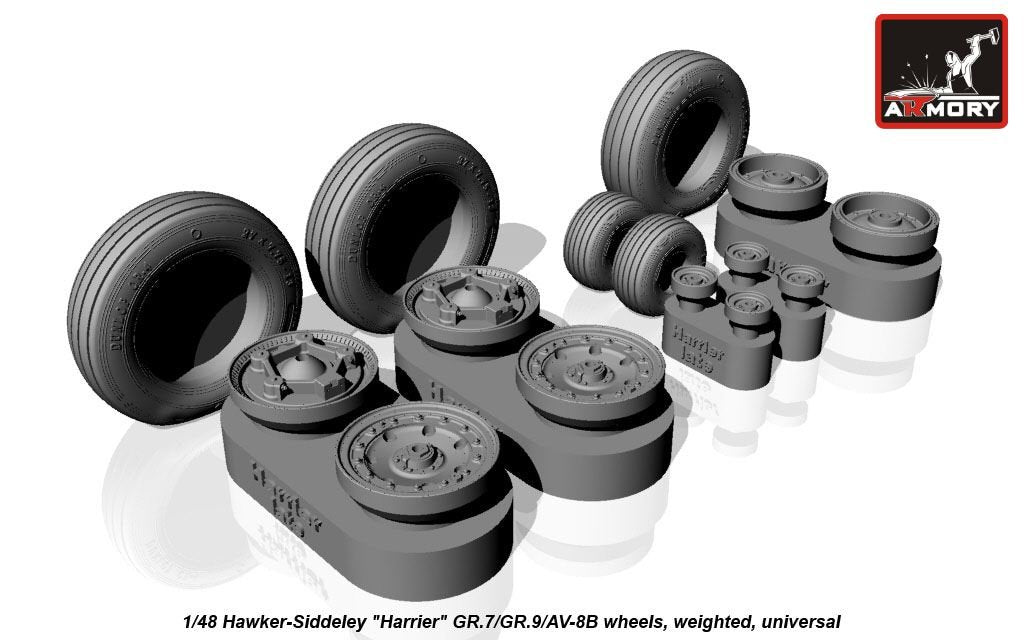 Roues avec pneus lestés pour Hawker-Siddeley Harrier GR.7/GR.9/AV-8B (Armory Models AW48405) à l&amp;#39;échelle 1/48 – image 2